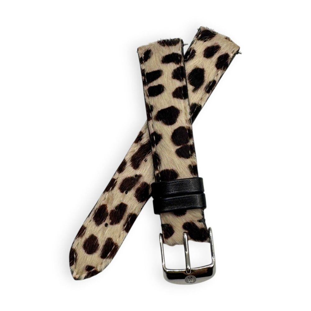 Michele 18mm Chocolate Brown Cream Leopard Calf Hair Watch Strap EUC + Pouch